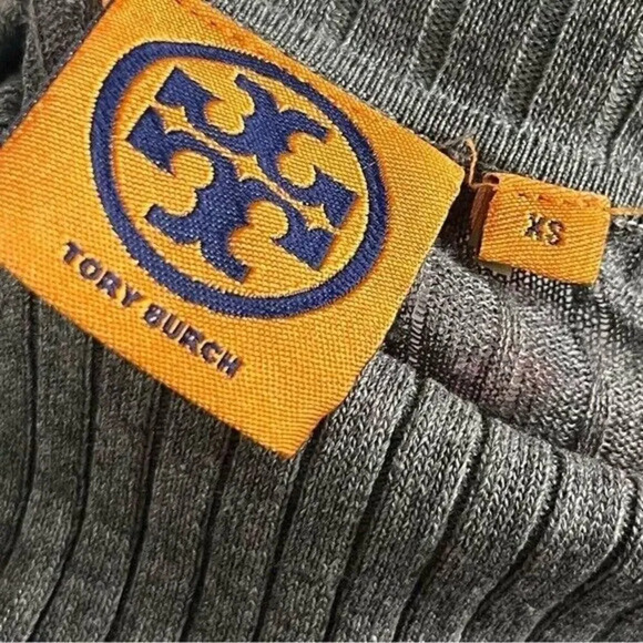 Tory Burch Caleb Gray Ribbed Fitted Cuff Sleeve Turtleneck Sweater XS - Picture 5 of 5